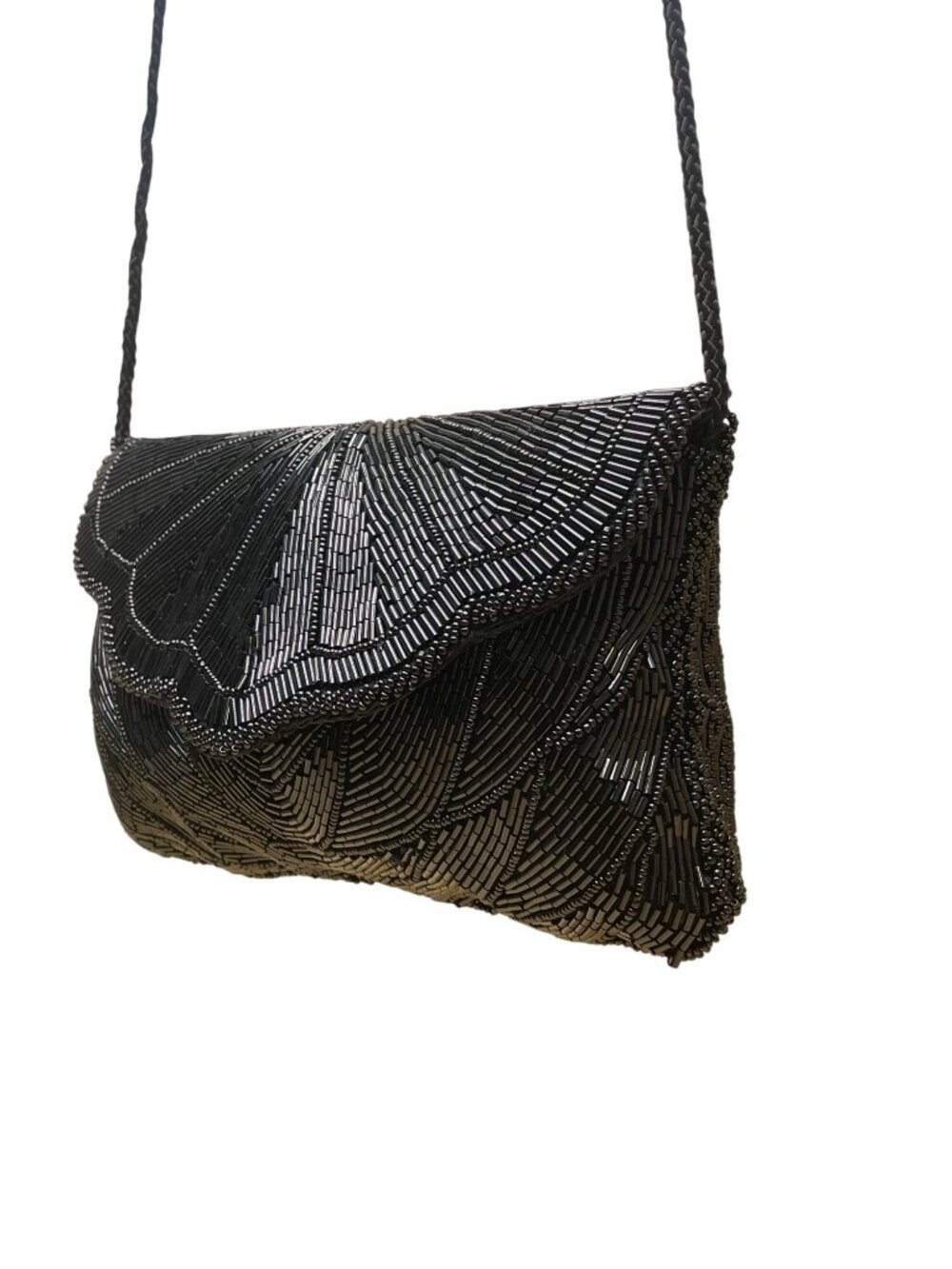 André Cellini Women’s Black Beaded Elegant Scallop Design Formal Crossbody Bag - Picture 3 of 10
